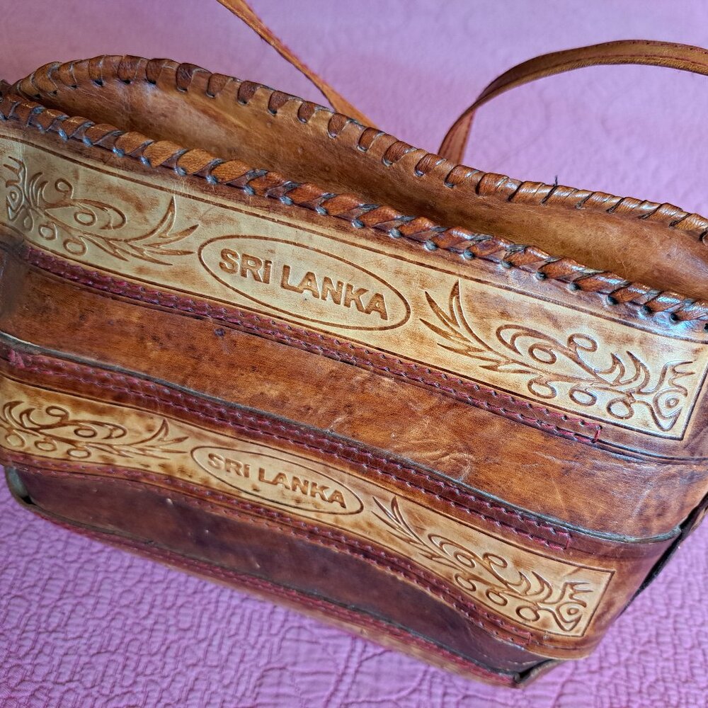 Vintage leather embossed laced purse from Sri Lanka.